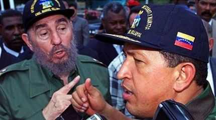 Hugo Chavez is seen with Cuban president Fidel Castro in this undated photo. Photo: BBC Online