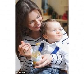 Official figures have shown three-quarters of babies and toddlers are fed too many calories. The photo is taken from UK-based newspaper Mail Online.