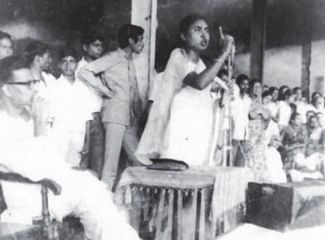 'Agni Kanya' Motia Chowdhury making one of her fiery speeches. Photo: archives