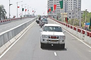 Prime minister takes a ride on the flyover with her motorcade.
