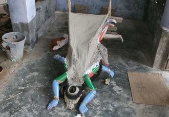 An idol lies flat on the ground after miscreants vandalise a Hindu temple in Morelganj upazila of Bagerhat early Wednesday. Photo: STAR