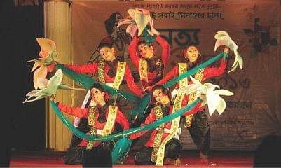 Dancers of “Srijanshil Nriyangan” perform at the programme. Photo: Anurup Kanti Das
