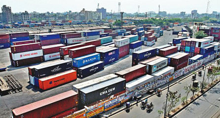 Hardly any activity is seen at the otherwise busy Inland Container Terminal at Kamalapur in the capital during the March 28 shutdown. In March, Jamaat-e-Islami and the BNP-led 18-party opposition alliance had enforced hartals on nine days, the same number of workdays the country had in the month. All this hurts the economy, especially the export-import sector. Photo: Anisur Rahman
