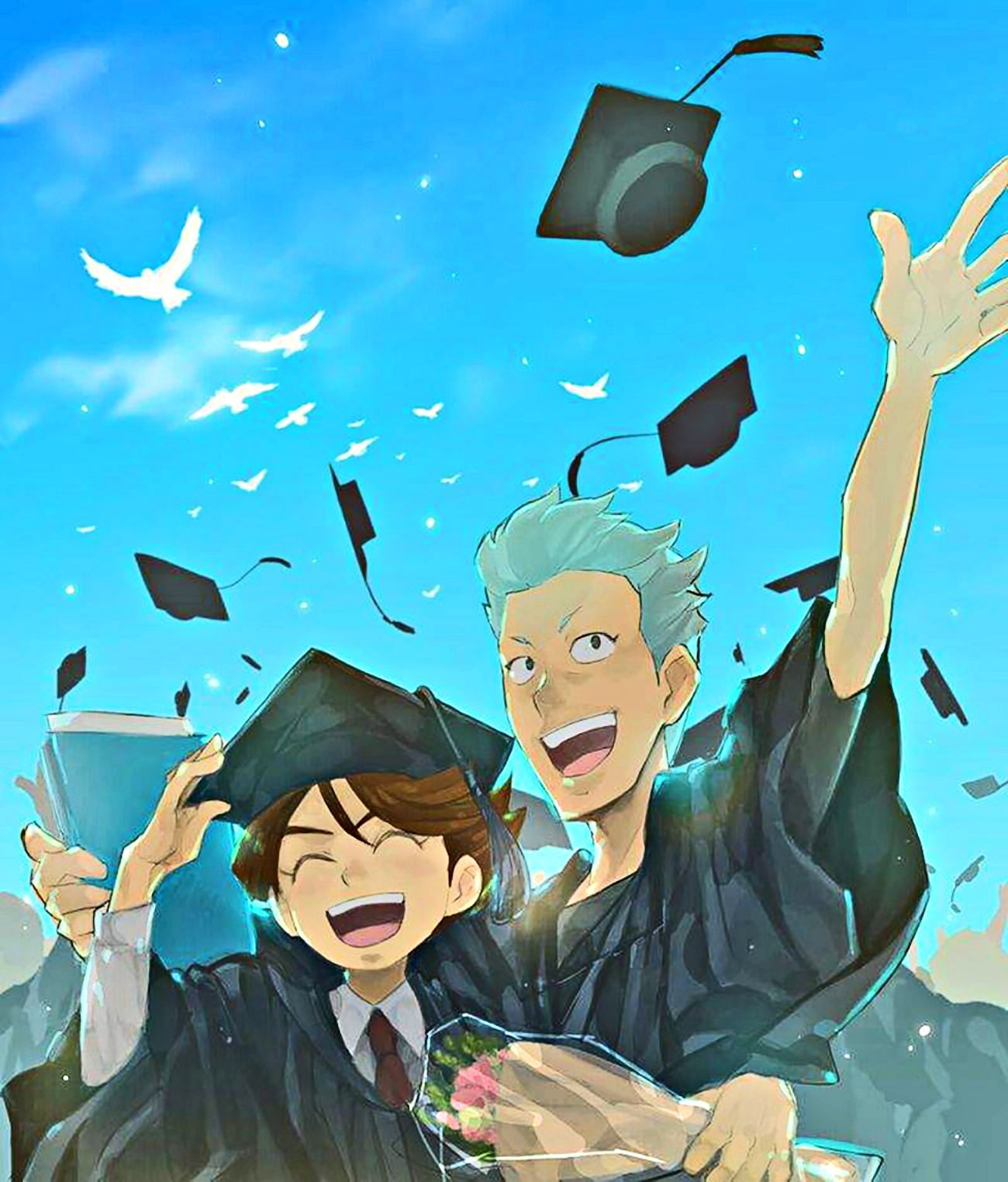 Bunch Of Anime Girls Who Are Holding Graduation Hats As Confetti Falls  Background, Utep Graduation Picture, Graduation Season, Graduation  Background Image And Wallpaper for Free Download