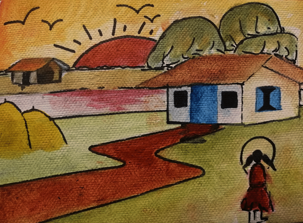 village drawing for kids