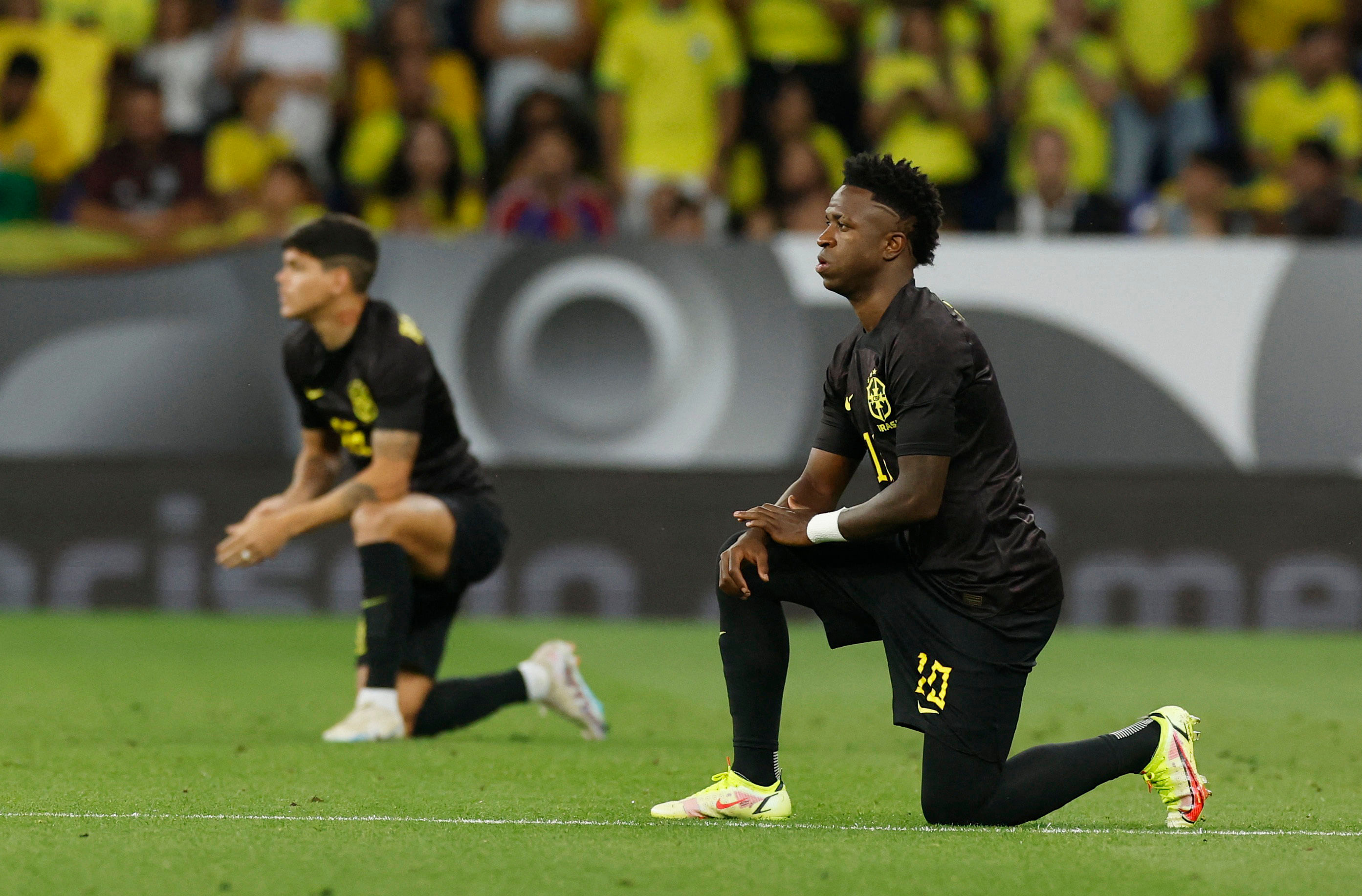 Vinicius Jr and Brazil spot on with black strip anti-racism protest in  friendly win