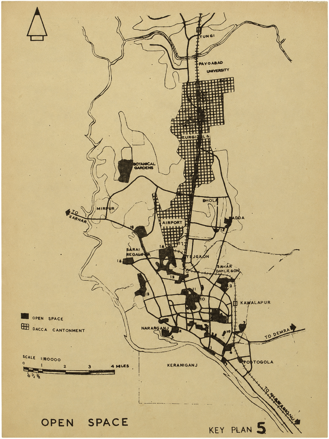 Open spaces in Dhaka's 1960s master plan. Source: DIT (1960).