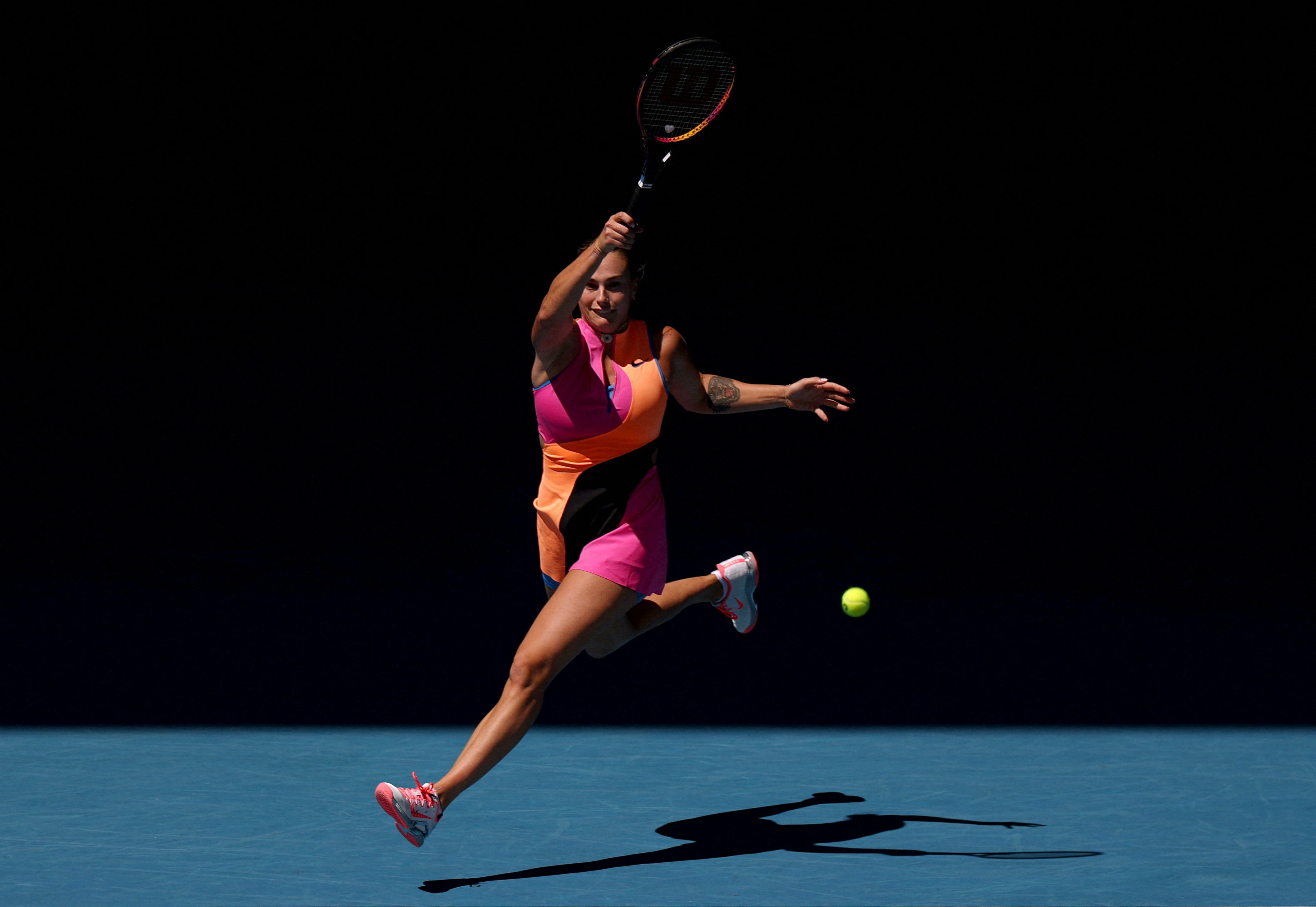 Aryna Sabalenka in action during her quarterfinal win. Photo: AFP