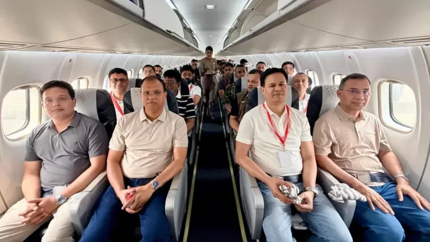 An aircraft carrying the prime minister and members of his entourage departed Hazrat Shahjalal International Airport at around 9:38am for Sylhet Osmani International Airport. Photo: PMO