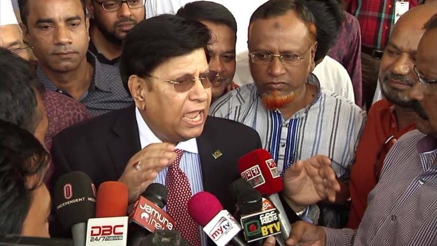 Foreign Minister Dr AK Abdul Momen talking to journalists