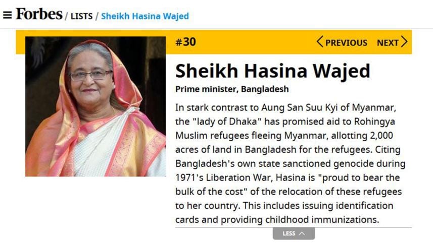 Sheikh Hasina 30th most powerful woman