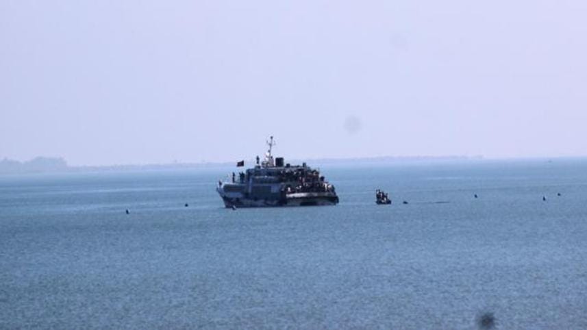 A tourist vessel stuck in Naf River