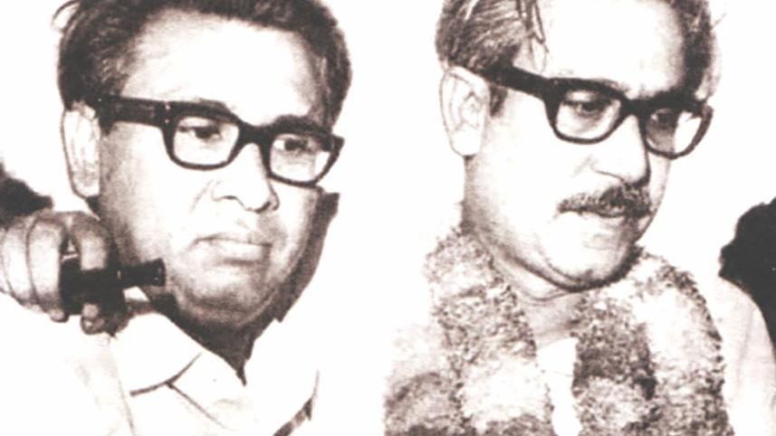 Tajuddin Ahmad with Bangabandhu Sheikh Mujibur Rahman.