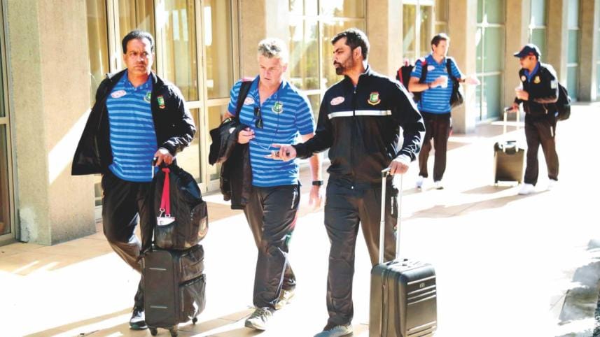 Bangladesh opener Tamim Iqbal with Steve Rhodes