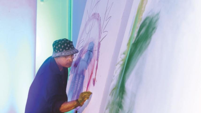 The artist 'performs' a painting