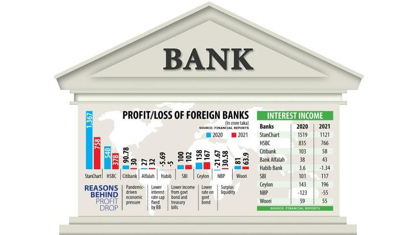 Foreign banks profits plunge