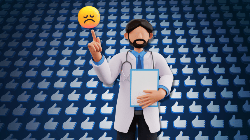 Photo of therapist with Facebook logo and emoji