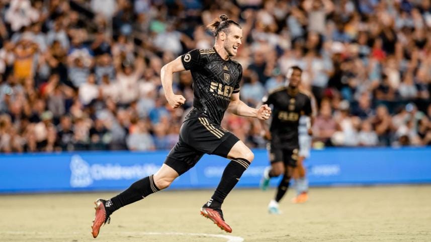 Los Angeles FC Forward Gareth Bale celebrates after scoring a goal.