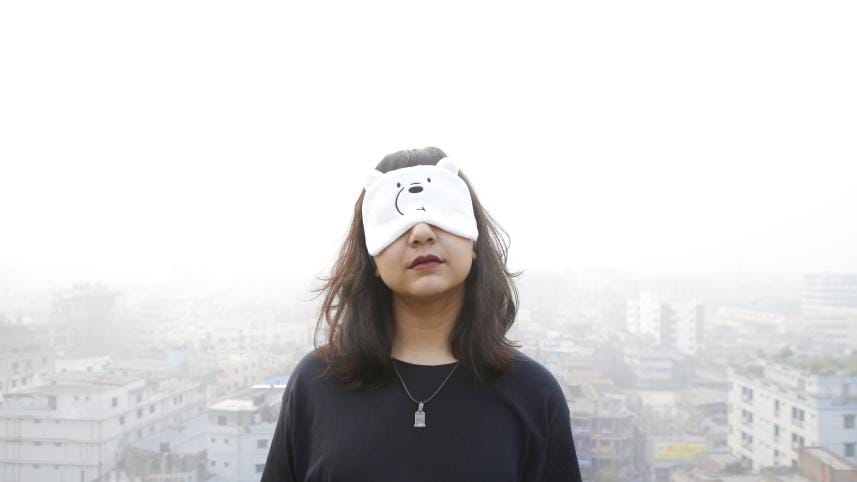 Person wearing blindfolds 