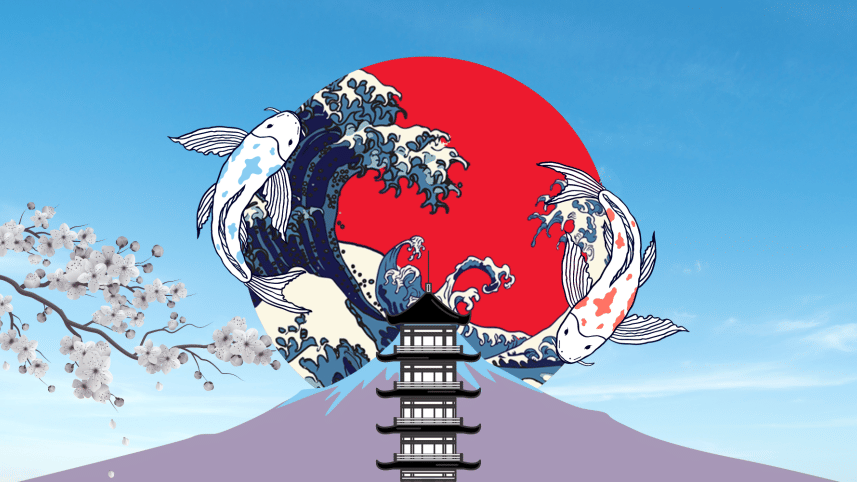 Collage including elements from Japanese culture 