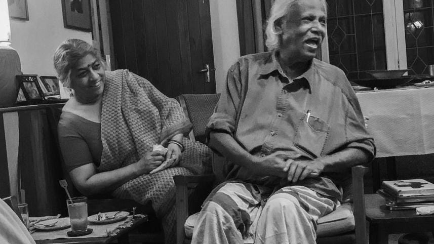 Shireen Huq and Zafrullah Chowdhury in their home in Dhanmondi.