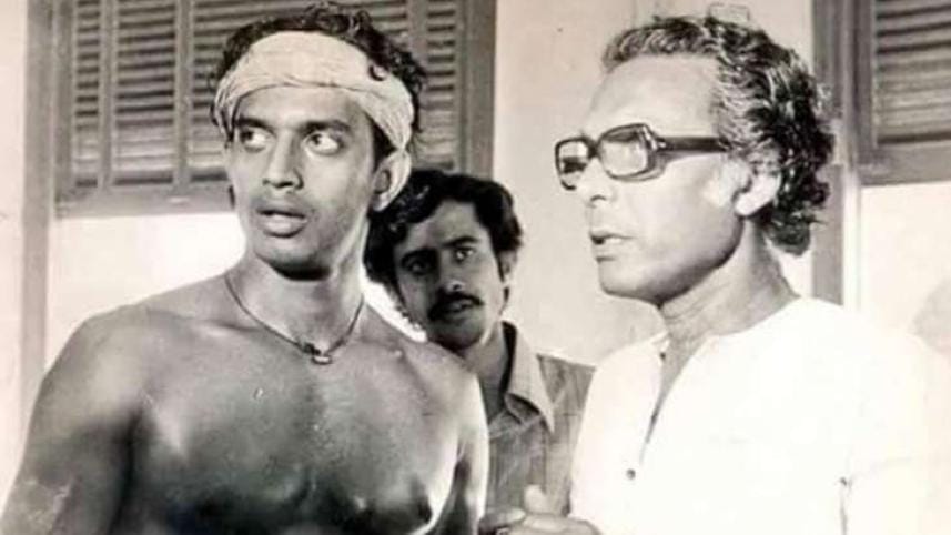 Mithun Chakraborty on the set of Mrigayaa with Mrinal Sen