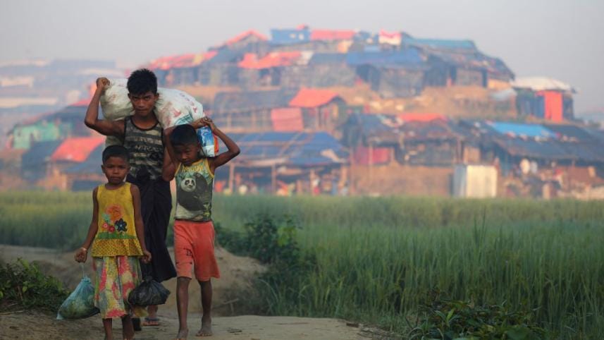 Rohingya children in a refugee camp in Bangladesh