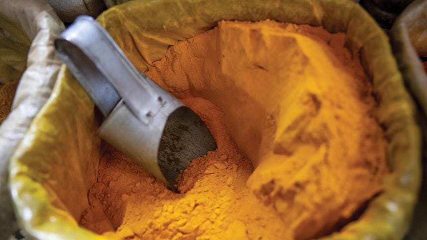 Spice shop at the Chawk Bazar in Dhaka