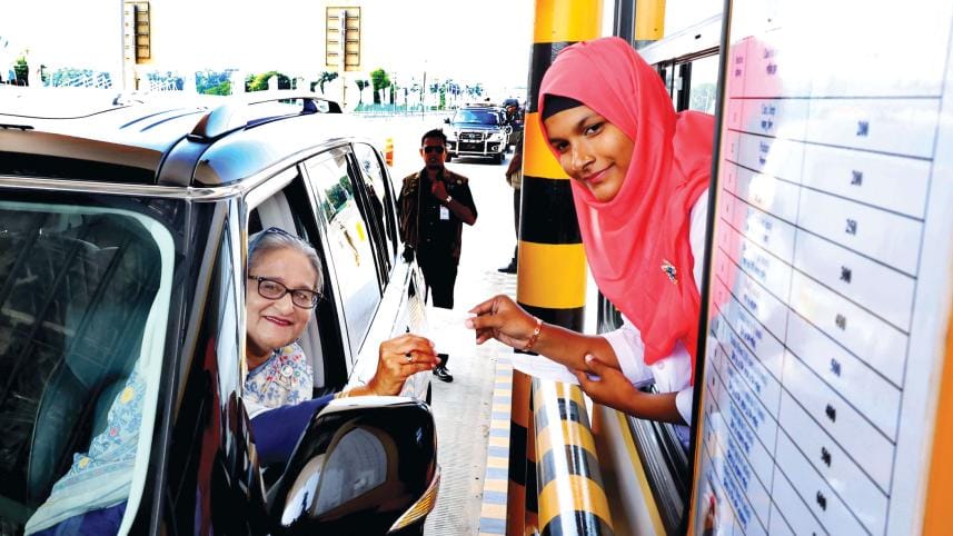 Prime Minister Sheikh Hasina inaugurates Bangabandhu Sheikh Mujibur Rahman Tunnel in Chattogram yesterday.