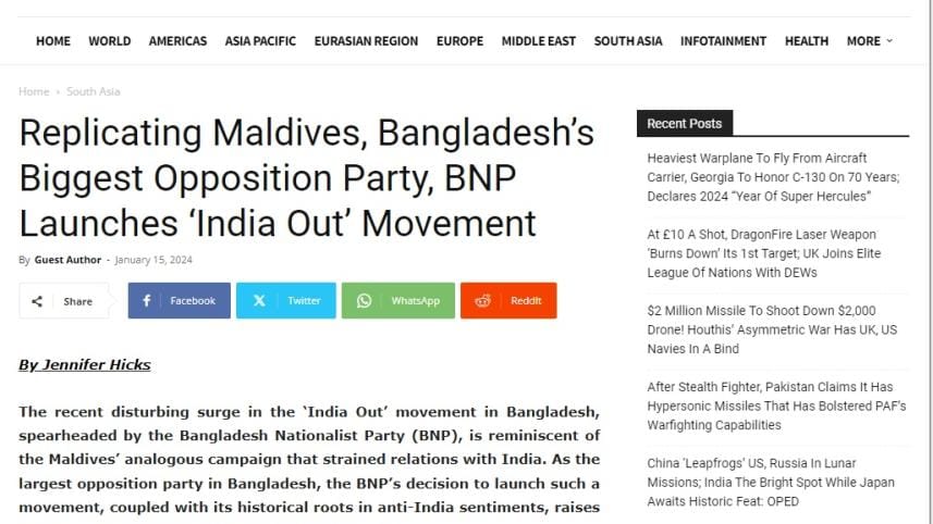 Screenshot of EurAsian Times news report