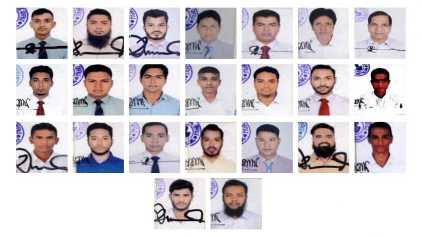 23 crew members of hijacked Bangladeshi ship MV Abdullah.