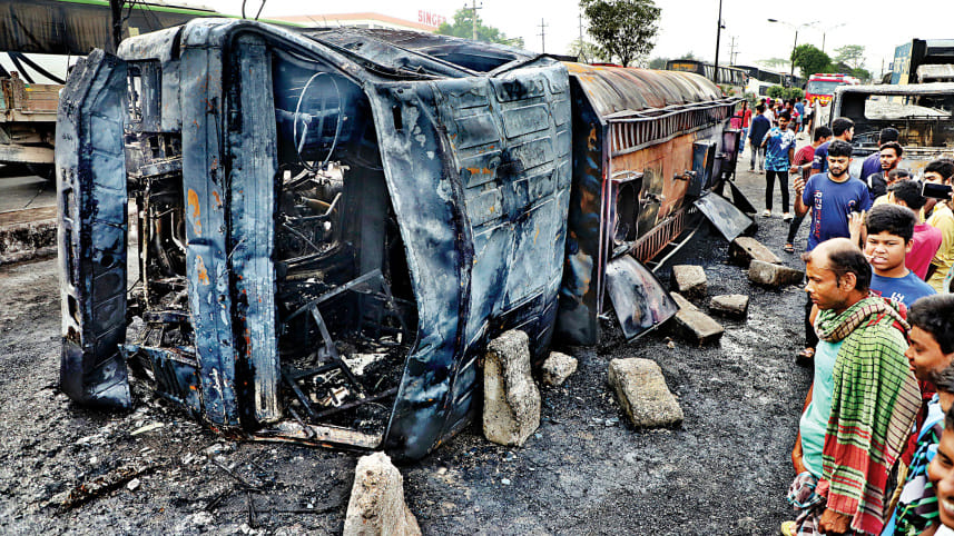 Three killed as vehicles catch fire after tanker flips