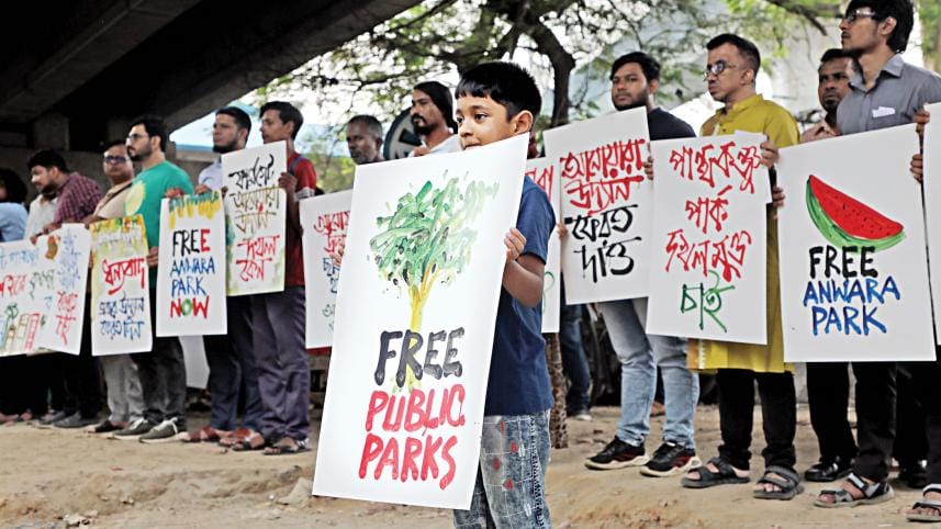 Locals and concerned citizens formed a human chain yesterday, demanding that the place be restored to its original form.