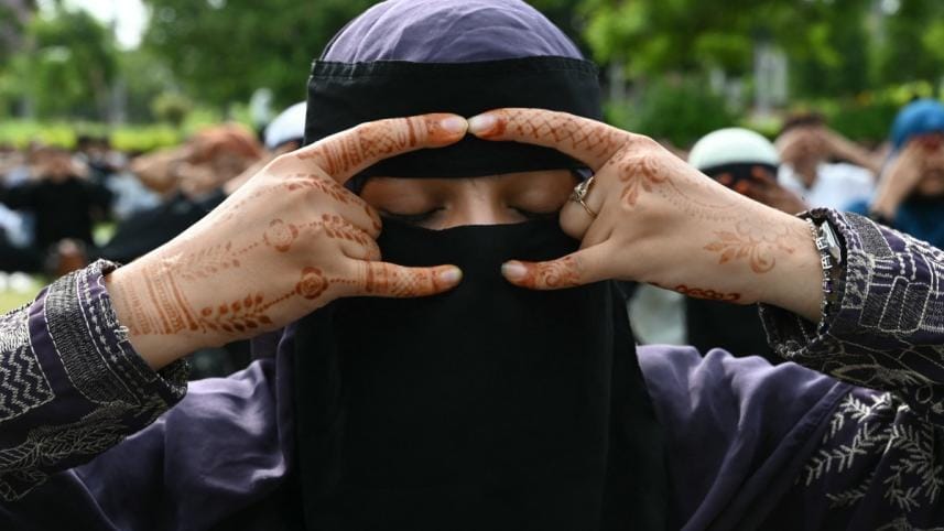 Muslim woman participating in yoga