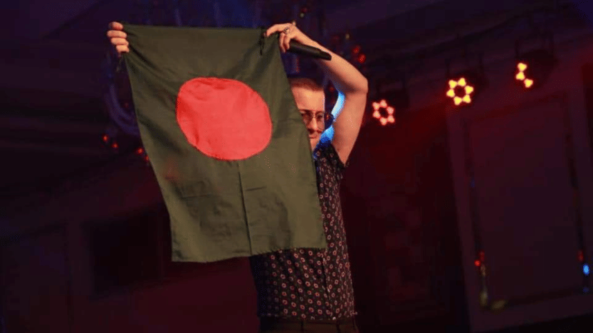 Akcent holds Bangladeshi flag up high