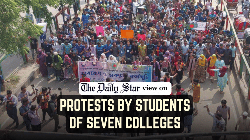 protests by students of DU-affiliated seven colleges
