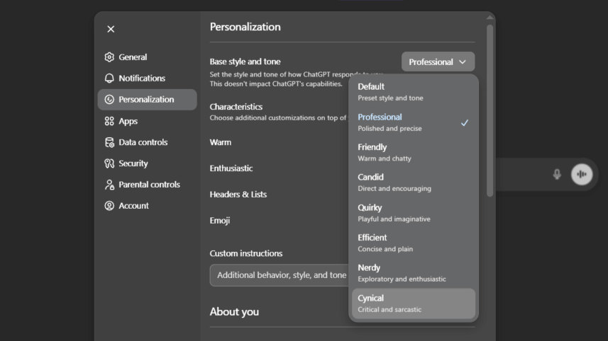 ChatGPT personalization