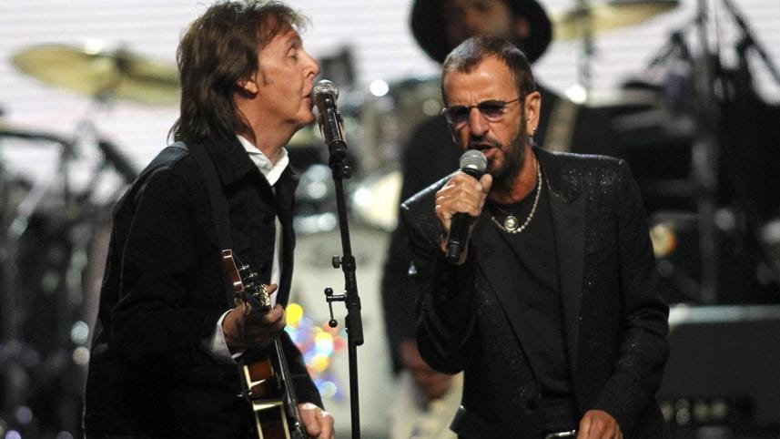 Paul McCartney and Ringo Starr perform together