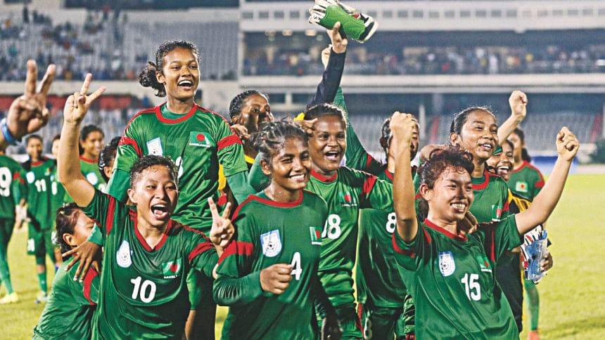 Bangladesh Team Celebration easy win for hosts, AFC Under-16 Women's Championship, Singapore