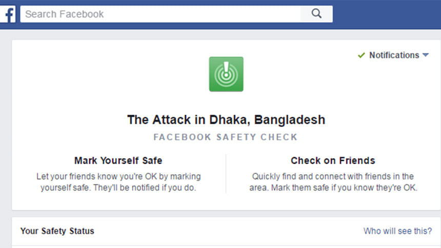 FB safety check Facebook safety check, Gulshan attack, Dhaka attack