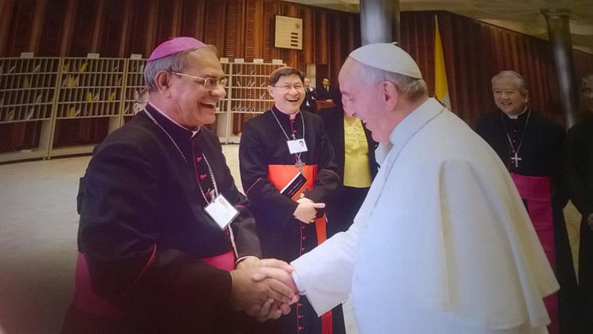 Archbishop Patrick D'Rozario of Dhaka is promoted to the high rank of Cardinal. Archbishop Patrick D'Rozario of Dhaka,promoted,to the high rank of Cardinal,Pope Francis, highest Roman Catholic hierarchy after the pope,in the Vatican,advisers to the Pope