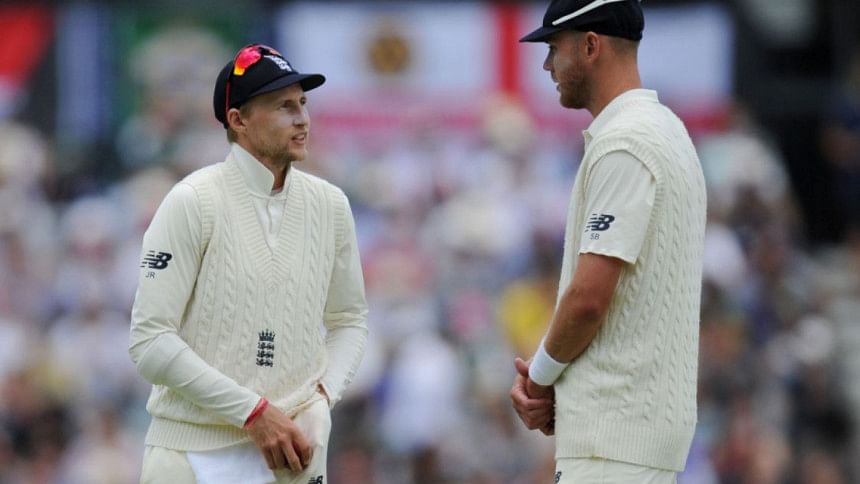 Joe Root with bowler Stuart Broad Joe Root with bowler Stuart Broad