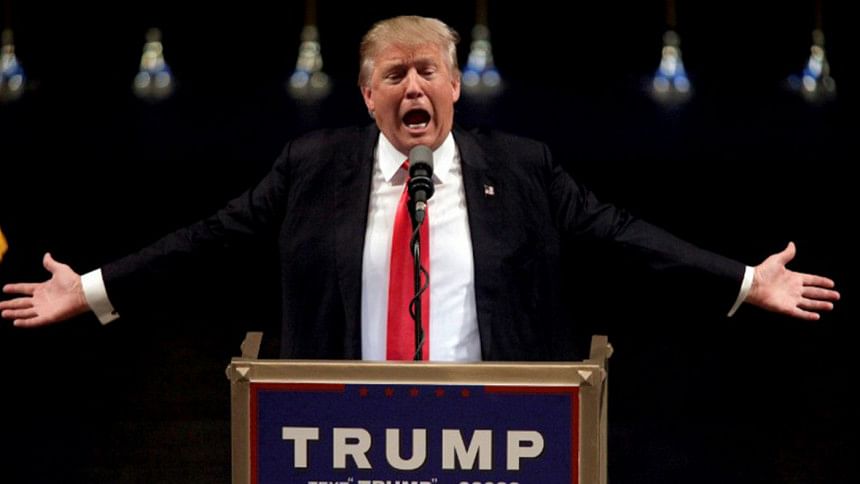 US Republican presidential candidate Donald Trump speaking during a rally