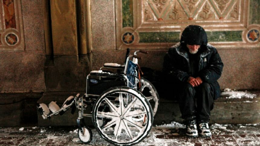 Central Park, homeless man, US, colossal storm, blizzard
