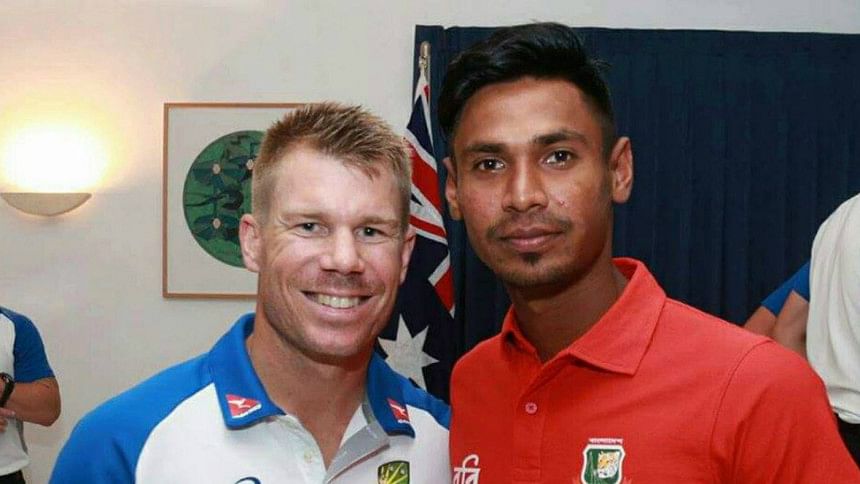 David Warner and Mustafizur Rahman David Warner and Mustafizur Rahman