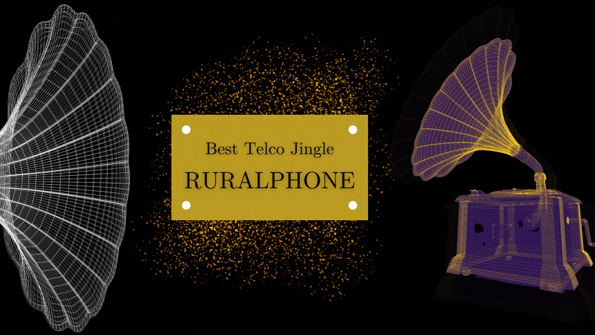 Award placard stating "Best Telco Jingle: RuralPhone" with a gramophone