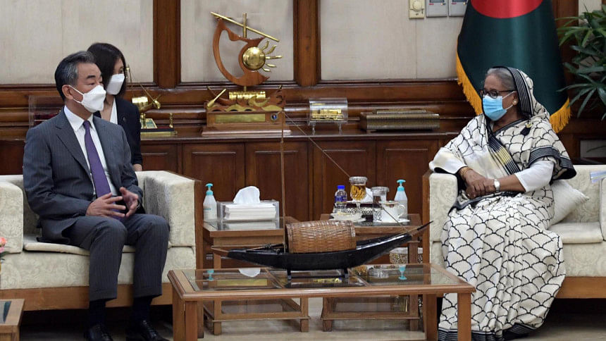 Chinese Foreign Minister Wang Yi and Prime Minister Sheikh Hasina Wang Yi and Sheikh Hasina
