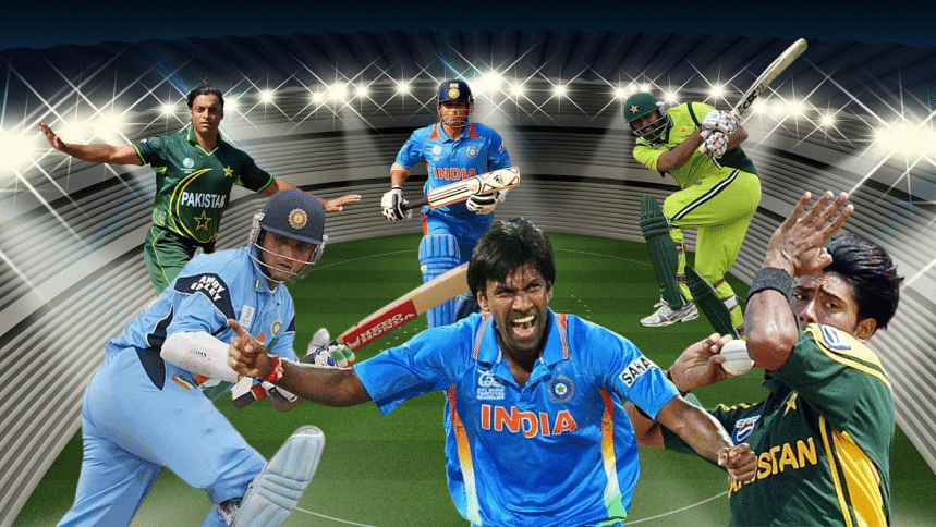 Image of Indian and Pakistani cricket players from mid 2000s