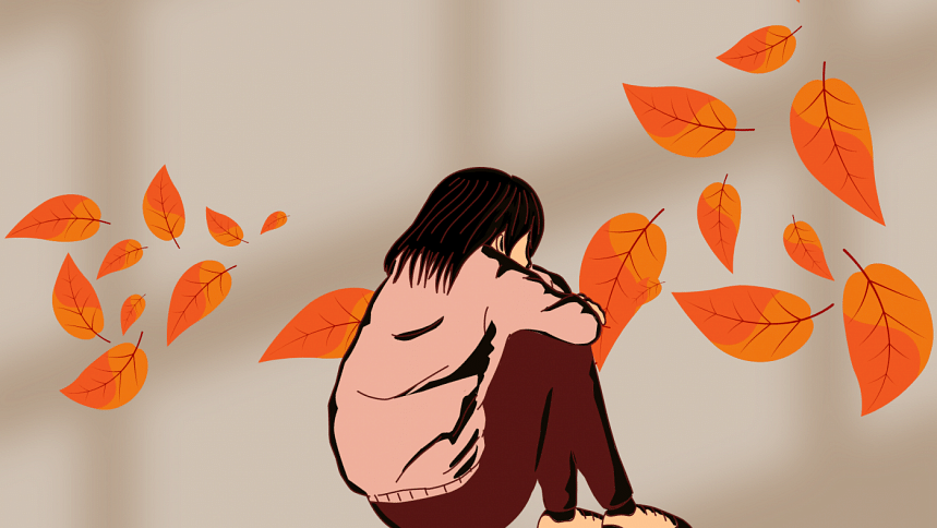 Anxious person in the autumn