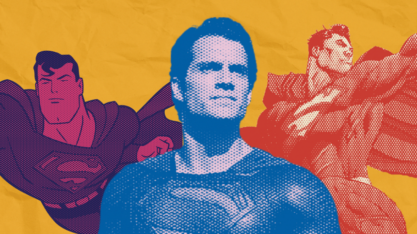 Collage of Superman through the years and in different mediums